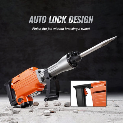 Electric Demolition Jack Hammer with 2/4/6 Chisels & 360° Swivel Handle